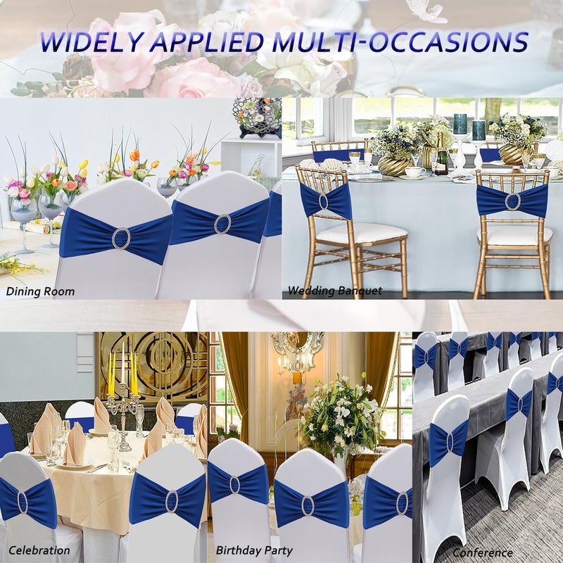 JFDYDM 50 Pack Royal Blue Chair Sashes, Blue Chair Bands with Buckle Slider, Chair Bows for Party Wedding Birthday Decor - Image 5
